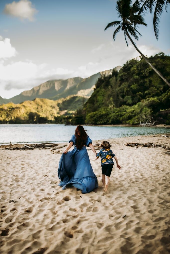 mom and son in a photo on kauai north shore